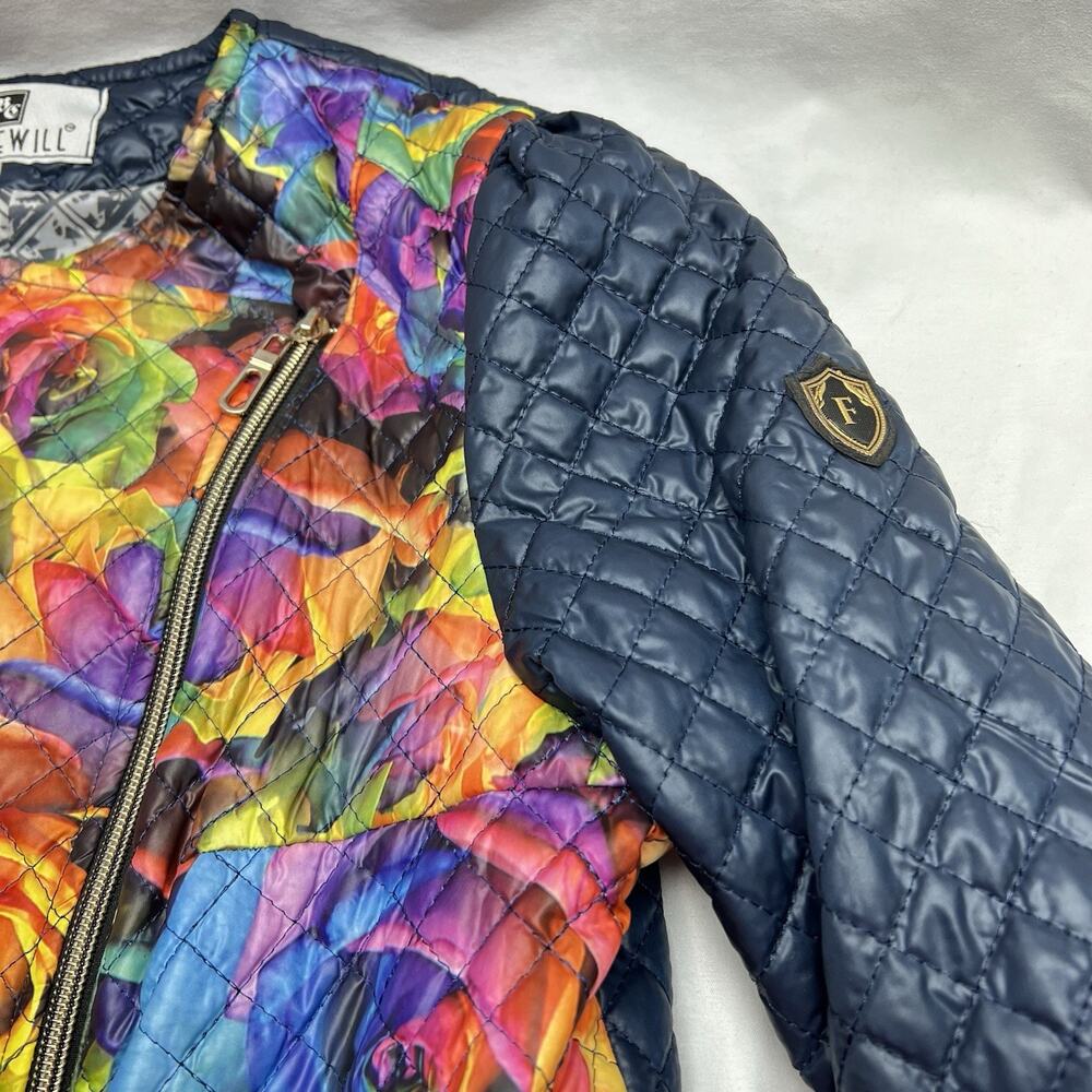 BC Freewill Cropped Micro Puffer Jacket & Vest Size Small Navy Bright Floral - Picture 11 of 12